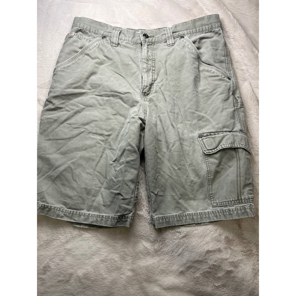 Columbia Cargo Shorts Mens 34 Sage Green Excellent Canvas Utility Hiking 11in